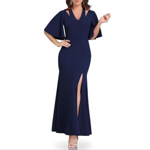 DGHBVS Navy Blue Elegant V-Neck Ruffles Sleeve Dress Size Large NWT